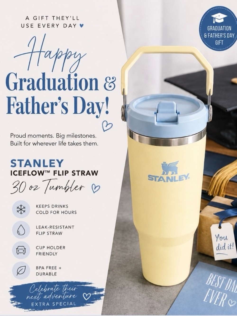 Stanley IceFlow 30oz Flip Straw Tumbler - Pale Yellow with Light Blue Lid
